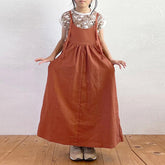 Retro Brick Orange Cotton And Linen Suspender Dress For Girls Summer-TB00875-Veeddydropshipping